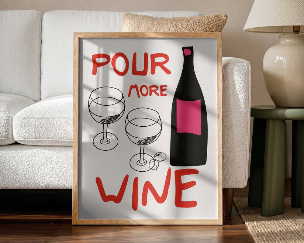 Pour More Wine Art Print UK — Abstract Dark Wall Art — Kitchen — Wall It All Prints