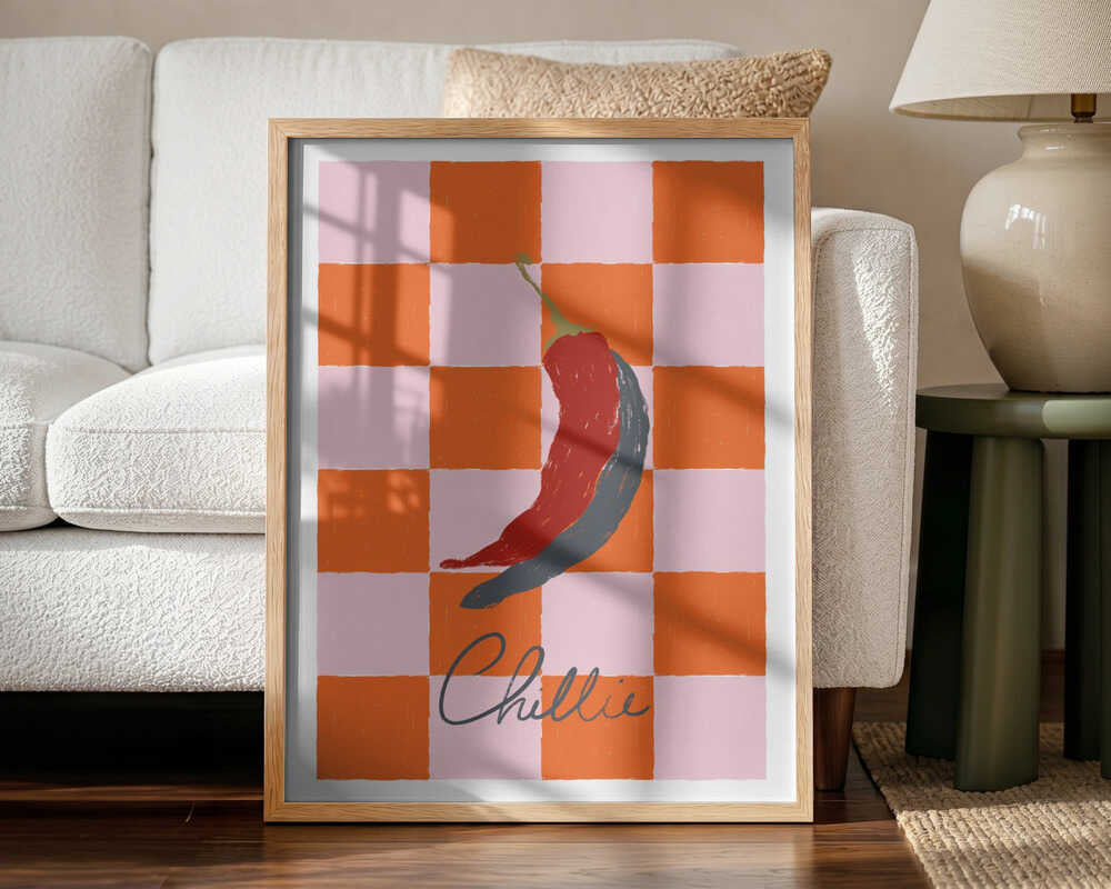 Spicy Chili Checkerboard Art Print UK — Abstract Minimal Wall Art — Kitchen — Wall It All Prints