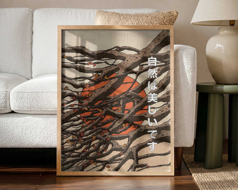 Autumn Branches Sunset Art Print UK — Japanese Calm Wall Art — Bedroom — Wall It All Prints