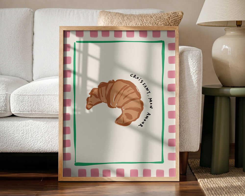 Croissant Mon Amour Art Print UK — Food Minimal Wall Art — Kitchen — Wall It All Prints