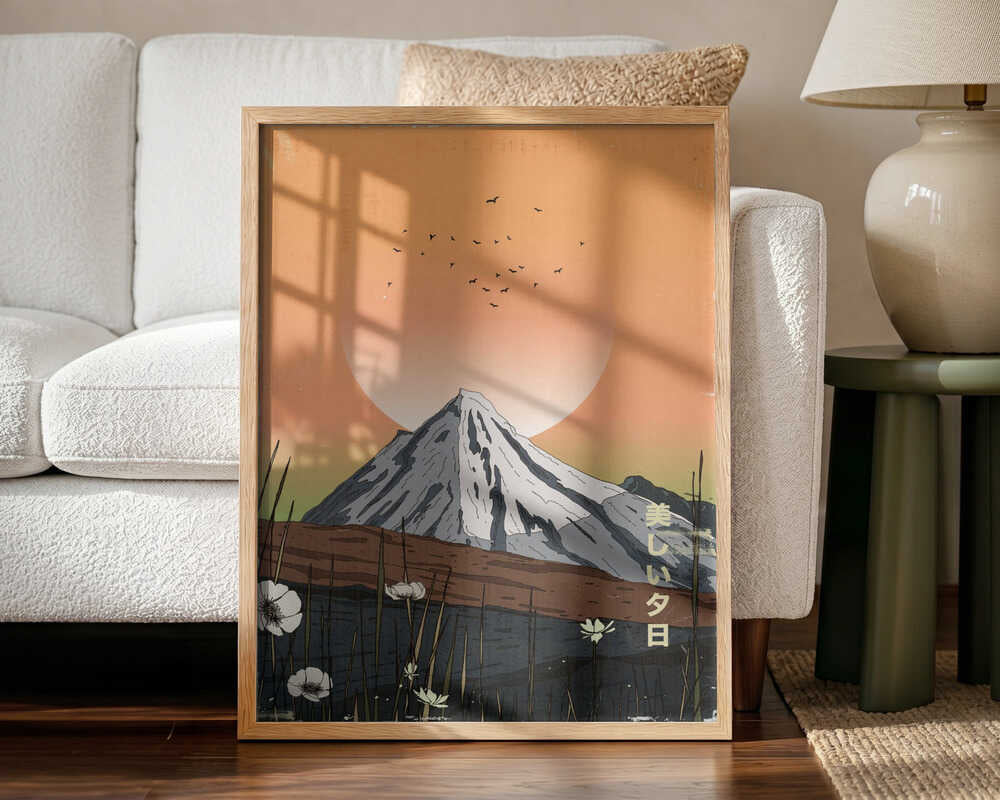 Japanese Mountain Sunset Art Print UK — Japanese Calm Wall Art — Bedroom — Wall It All Prints