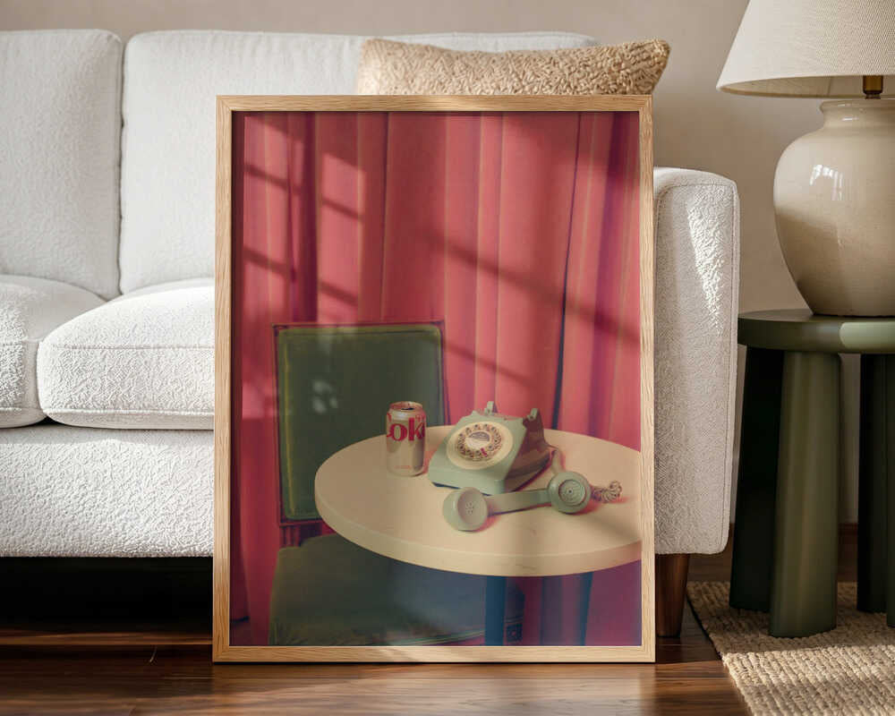 Retro Pink Phone Art Print UK — Vintage Calm Wall Art — Living Room — Wall It All Prints