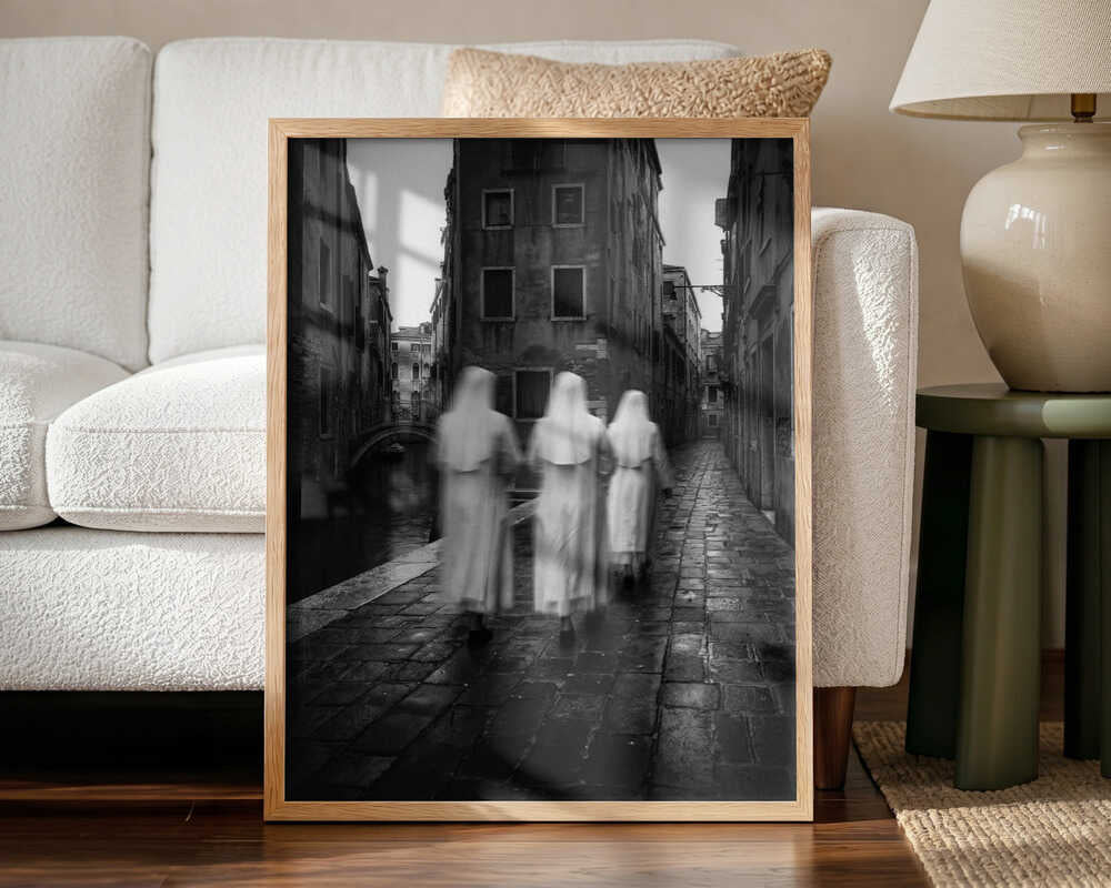 Nuns Walking Venice Street Art Print UK — Dark Moody Calm Wall Art — Living Room — Wall It All Prints