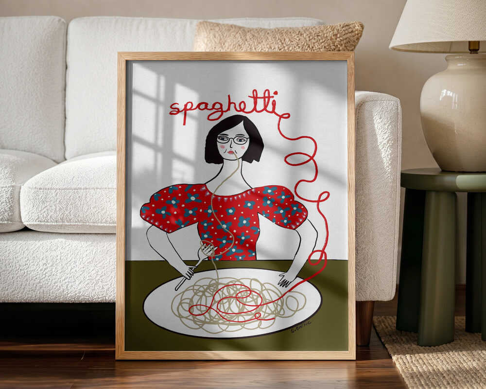 Whimsical Spaghetti Dinner Art Print UK — Portrait Minimal Wall Art — Kitchen — Wall It All Prints