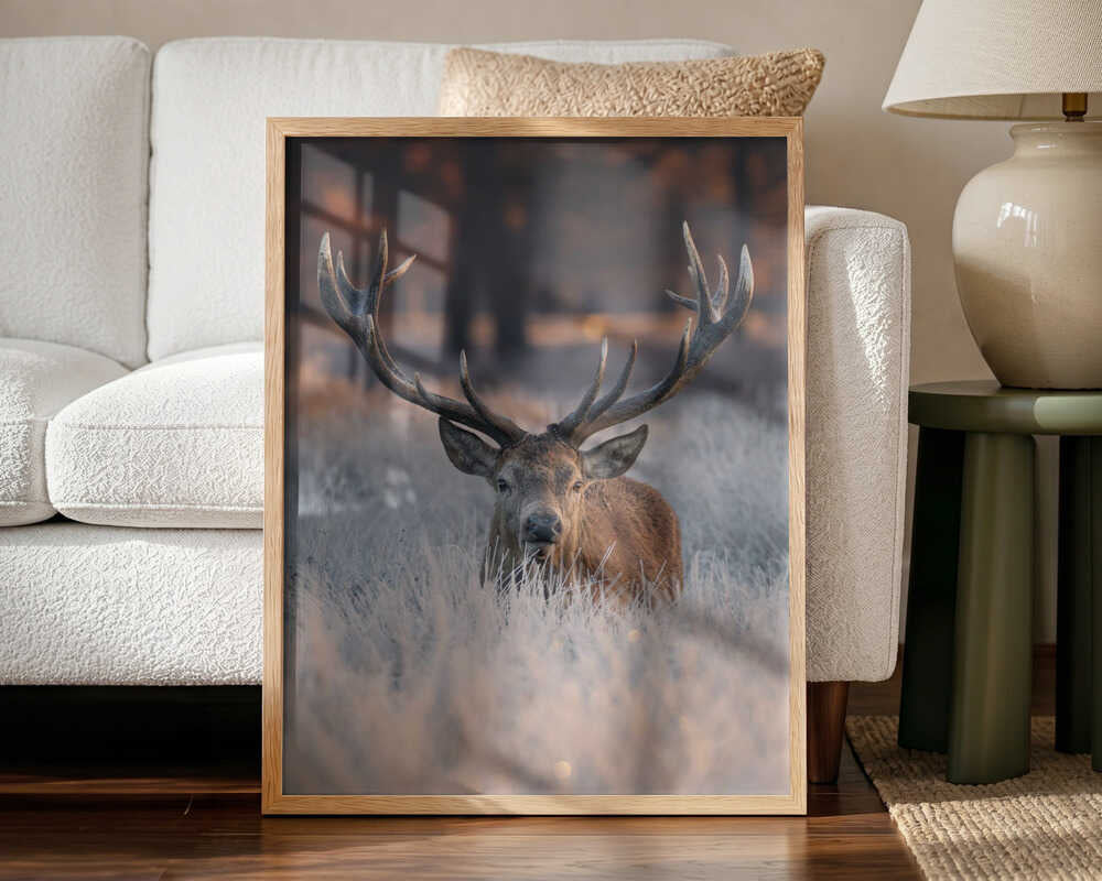 Majestic Winter Stag Art Print UK — Portrait Calm Wall Art — Bedroom — Wall It All Prints