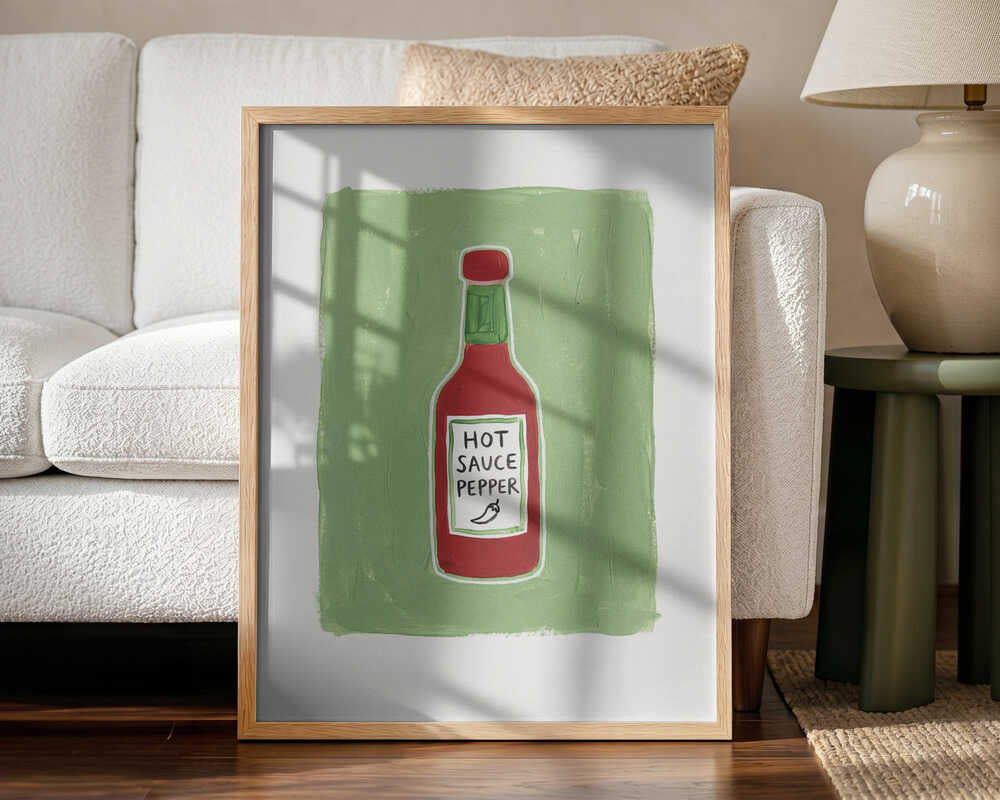 Hot Sauce Pepper Bottle Art Print UK — Food Vibrant Wall Art — Kitchen — Wall It All Prints
