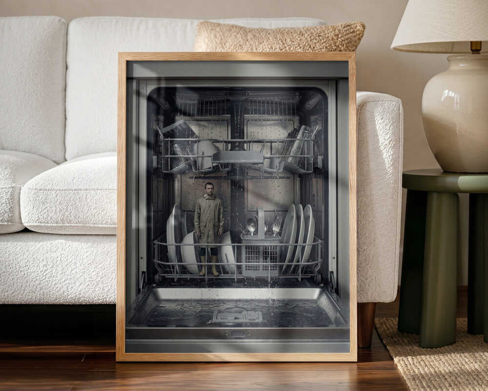 Man In The Dishwasher Art Print UK — Dark Moody Dark Wall Art — Kitchen — Wall It All Prints