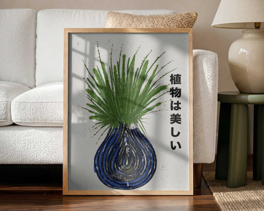 Japanese Green Plant Vase Art Print UK — Japanese Vibrant Wall Art — Bedroom — Wall It All Prints