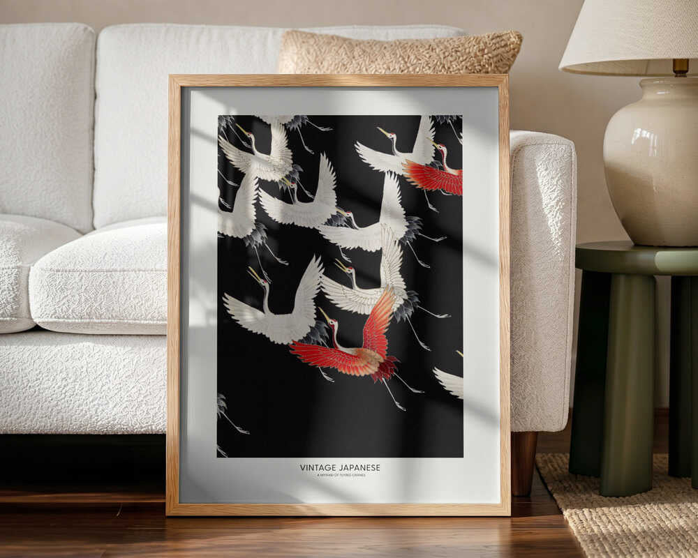 A Myriad of Flying Cranes Art Print UK — Japanese Vibrant Wall Art — Living Room — Wall It All Prints