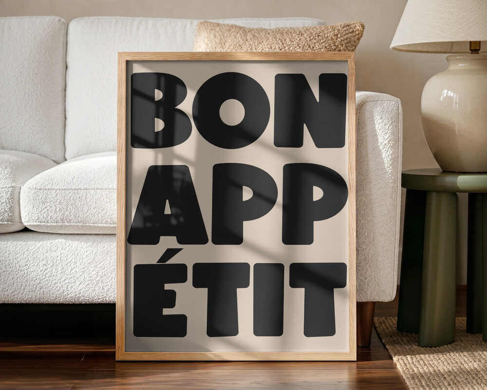 Bon Appétit Saying Art Print UK — Abstract Dark Wall Art — Kitchen — Wall It All Prints