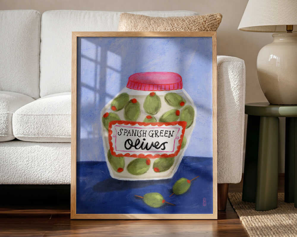 Spanish Green Olives Jar Art Print UK — Food Fresh Wall Art — Kitchen — Wall It All Prints