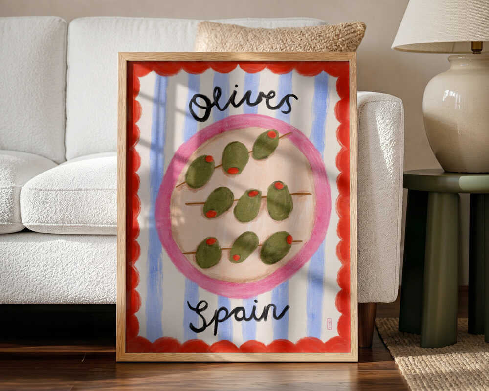 Spanish Olives Plate Art Print UK — Abstract Vibrant Wall Art — Kitchen — Wall It All Prints