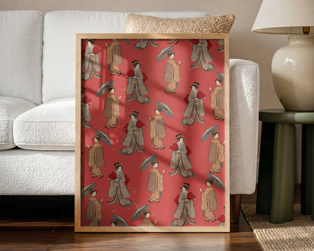 Elegant Geisha Pattern Art Print UK — Japanese Elegant Wall Art — Living Room — Wall It All Prints