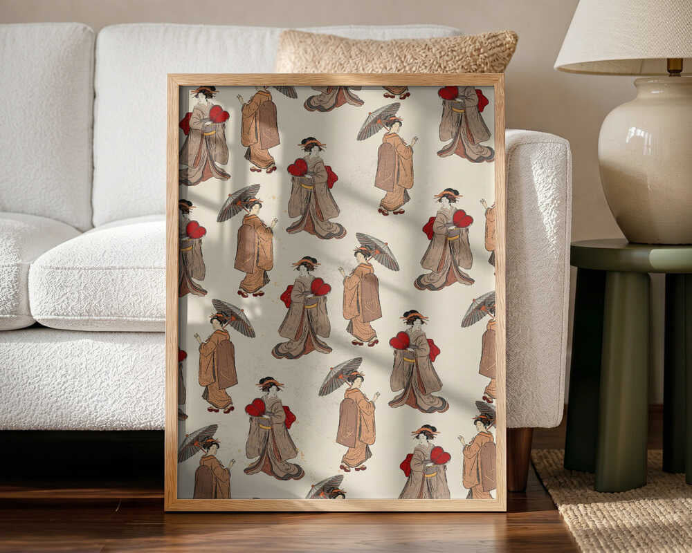 Elegant Kimono Hearts Art Print UK — Japanese Elegant Wall Art — Living Room — Wall It All Prints
