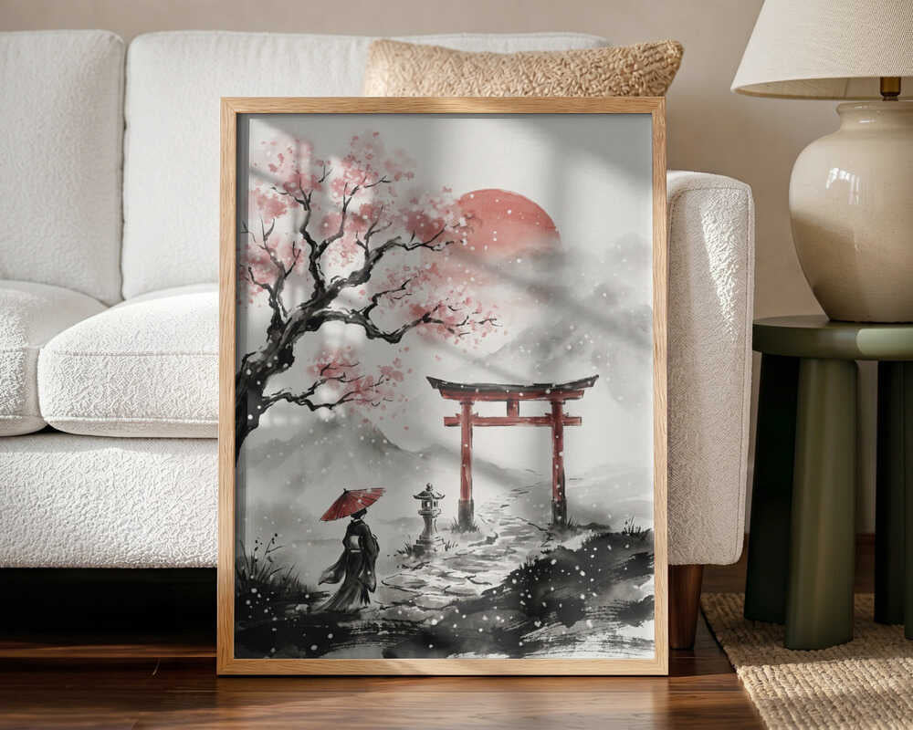 Kimono Winter Journey Art Print UK — Japanese Calm Wall Art — Living Room — Wall It All Prints