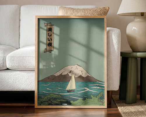 Beautiful Fuji Night Sail Art Print UK — Japanese Calm Wall Art — Living Room — Wall It All Prints