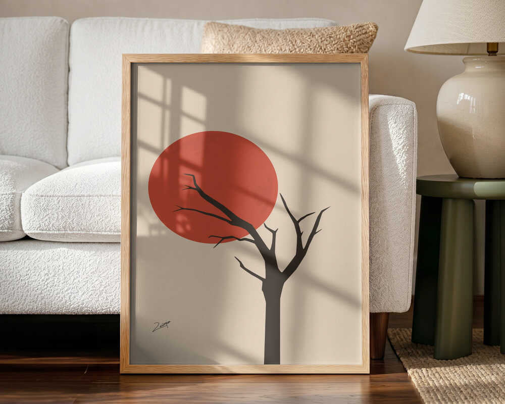 Red Sun Tree Art Print UK — Japanese Dark Wall Art — Office — Wall It All Prints