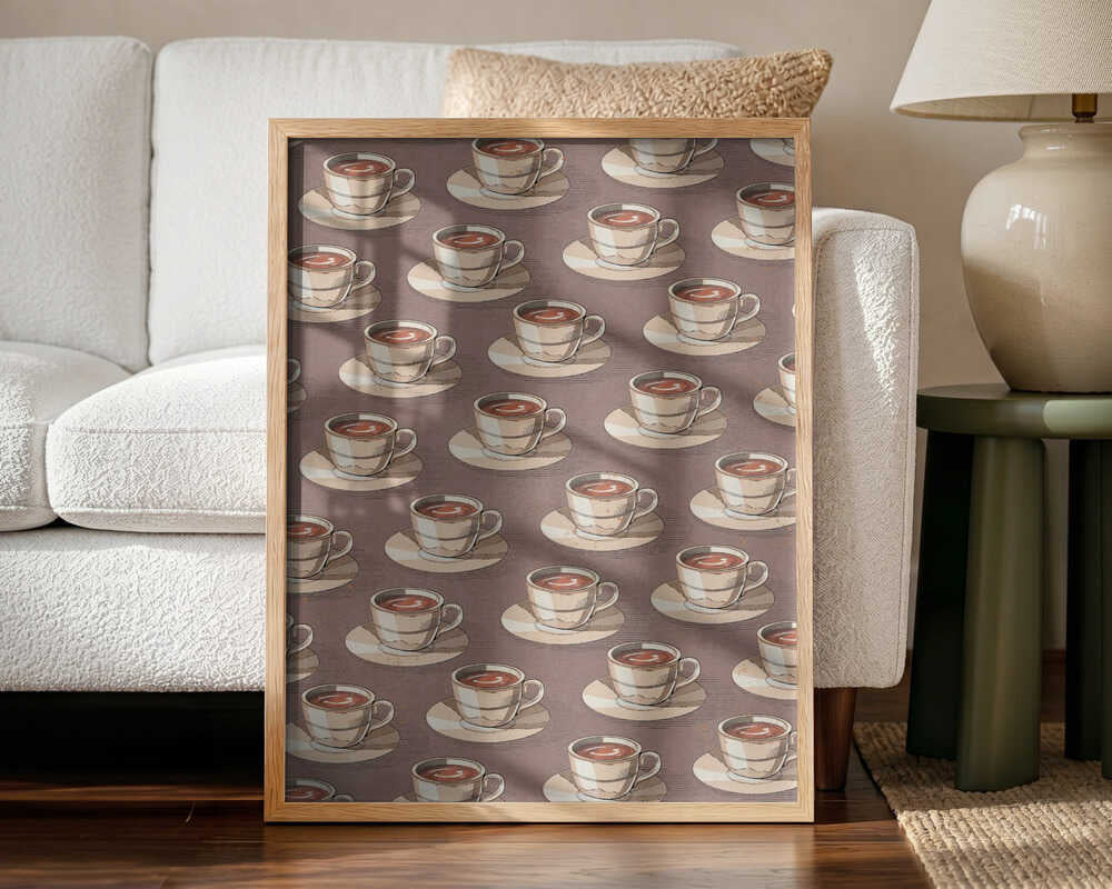 Coffee Cup Pattern Art Print UK — Vintage Warm Wall Art — Kitchen — Wall It All Prints