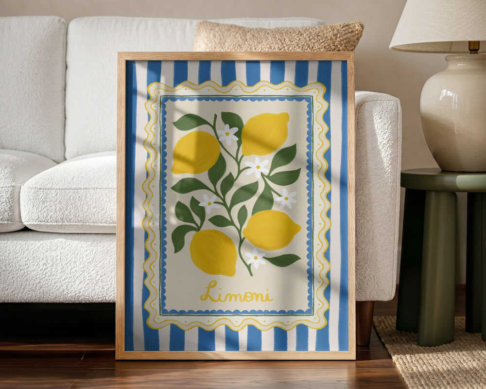Italian Limoni Stripes Art Print UK — Botanical Vibrant Wall Art — Kitchen — Wall It All Prints