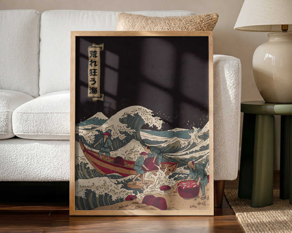 Fishermen Raging Sea Art Print UK — Japanese Vibrant Wall Art — Living Room — Wall It All Prints