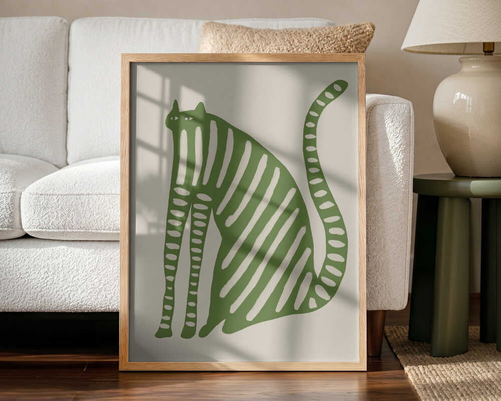 Playful Green Striped Cat
