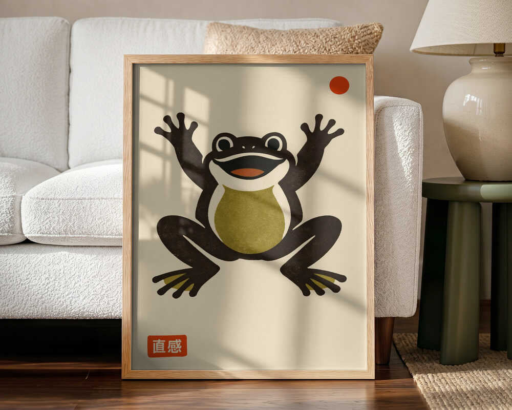 Happy Frog Red Dot Art Print UK — Japanese Minimal Wall Art — Office — Wall It All Prints