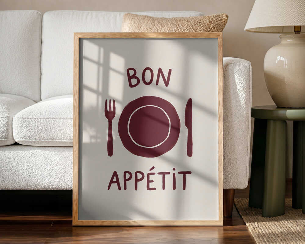 Rustic Bon Appétit Dining Art Print UK — Food Minimal Wall Art — Kitchen — Wall It All Prints