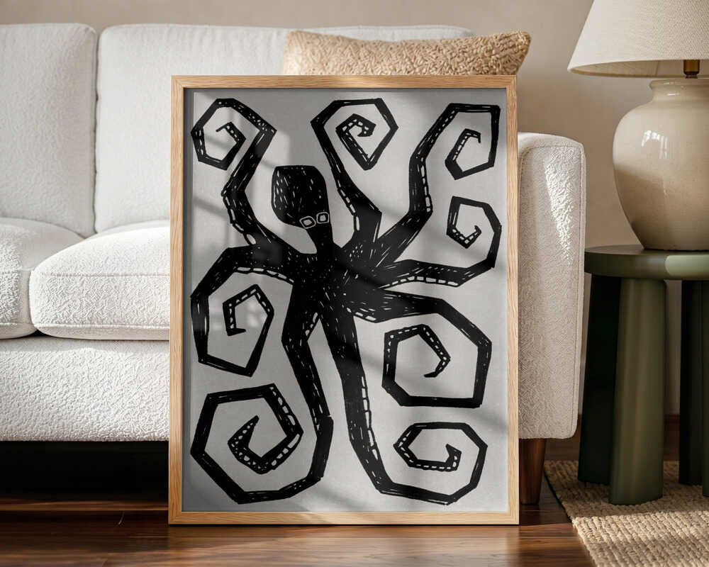 Black Octopus Swirl Art Print UK — Abstract Vibrant Wall Art — Living Room — Wall It All Prints
