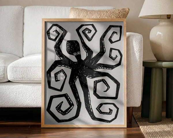 Black Octopus Swirl Art Print UK — Abstract Vibrant Wall Art — Living Room — Wall It All Prints