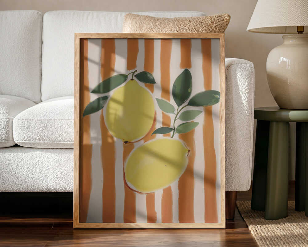 Fresh Striped Lemons Art Print UK — Abstract Vibrant Wall Art — Kitchen — Wall It All Prints