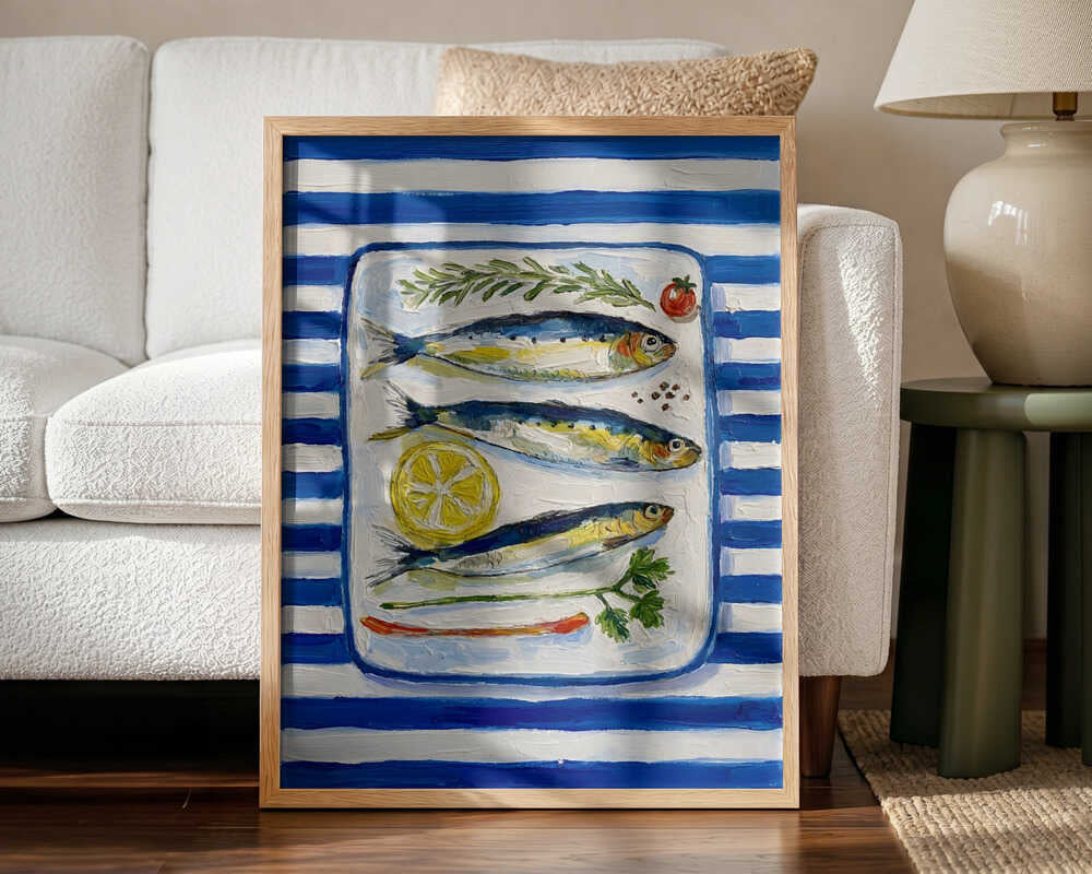 Fresh Sardines Blue Stripes Art Print UK — Landscape Fresh Wall Art — Kitchen — Wall It All Prints