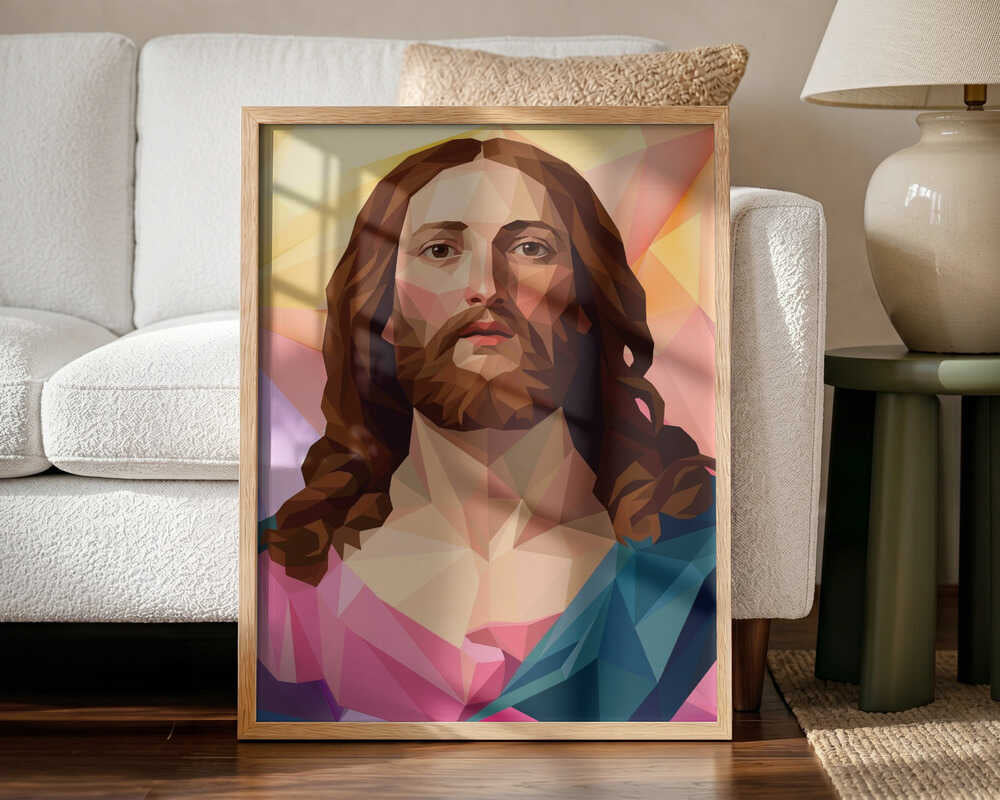 Modern Geometric Jesus Portrait Low Profile