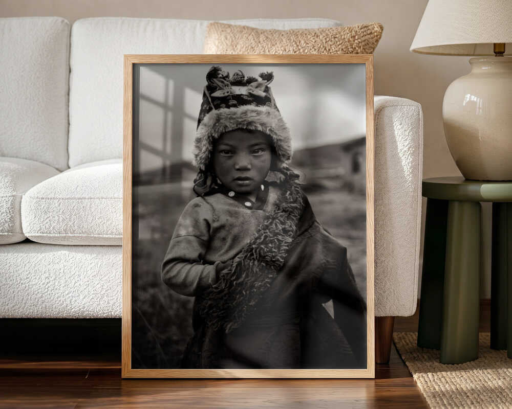 Watchful Child in Fur Art Print UK — Portrait Dark Wall Art — Living Room — Wall It All Prints