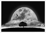 Lone Tree Under Moon Art Print UK — Dark Moody Calm Wall Art — Living Room — Wall It All Prints