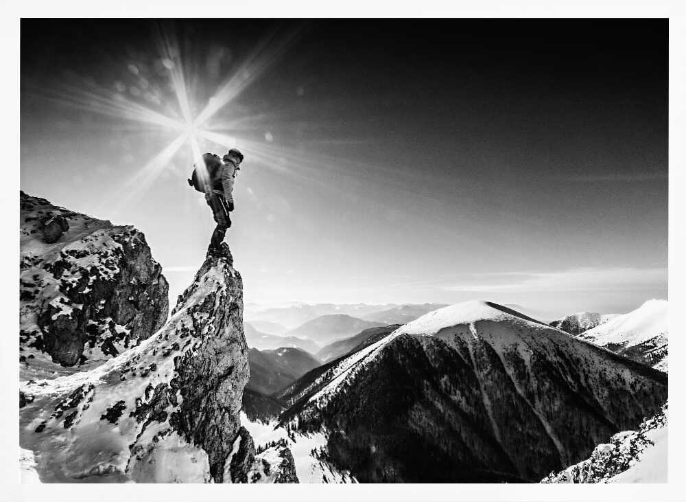Climber's Winter Summit Art Print UK — Dark Moody Dark Wall Art — Living Room — Wall It All Prints