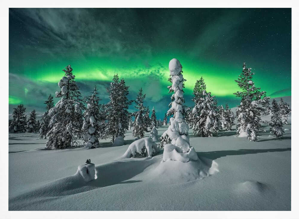 Northern Lights Winter Forest Art Print UK — Japanese Calm Wall Art — Living Room — Wall It All Prints