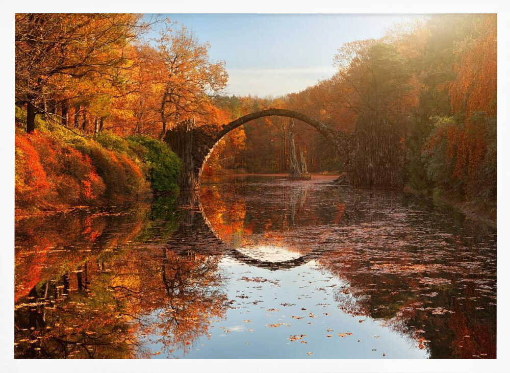Perfect Autumn Bridge Reflection Art Print UK — Landscape Vibrant Wall Art — Living Room — Wall It All Prints