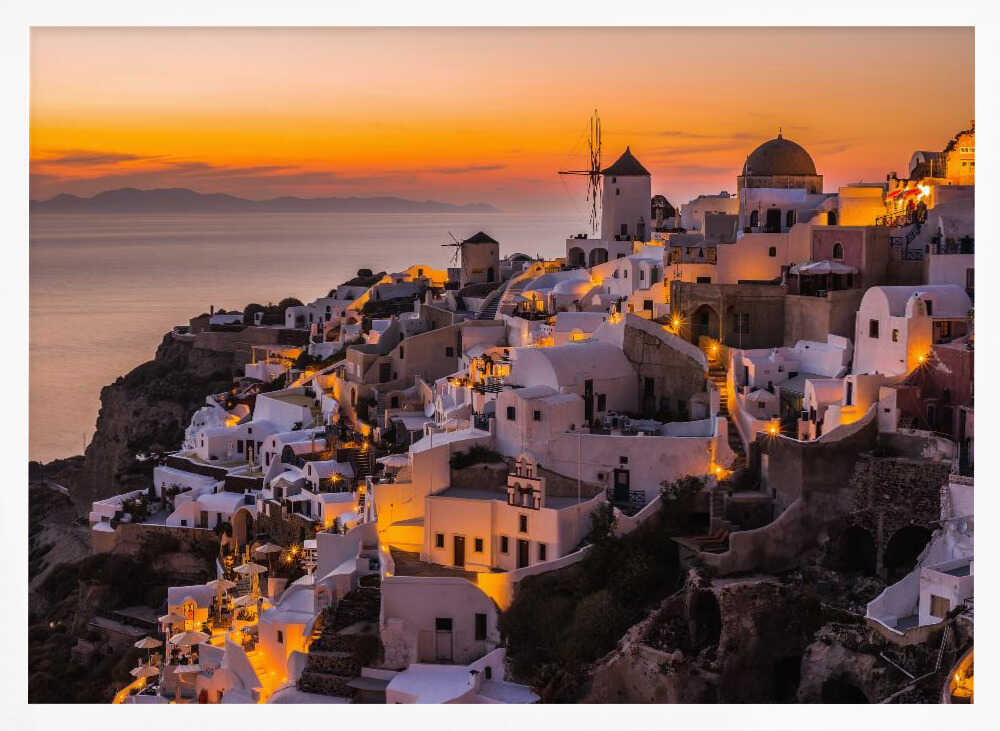 Oia Santorini Sunset Glow Art Print UK — Landscape Vibrant Wall Art — Living Room — Wall It All Prints