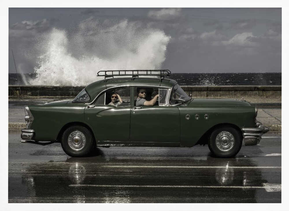 Green Classic Car Waves Art Print UK — Landscape Fresh Wall Art — Living Room — Wall It All Prints