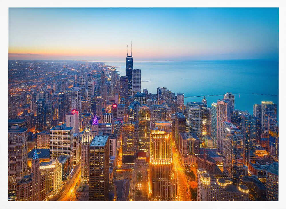Chicago Skyline Twilight Art Print UK — Landscape Vibrant Wall Art — Living Room — Wall It All Prints
