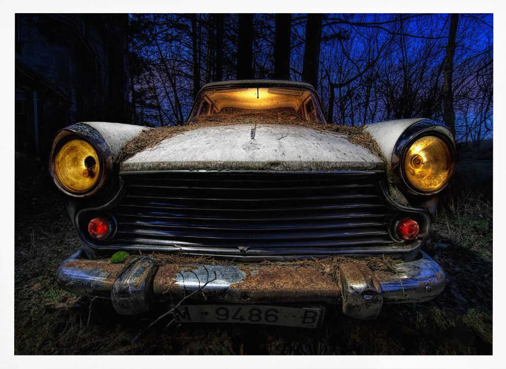 Eerie Car Blue Night Art Print UK — Dark Moody Dark Wall Art — Living Room — Wall It All Prints