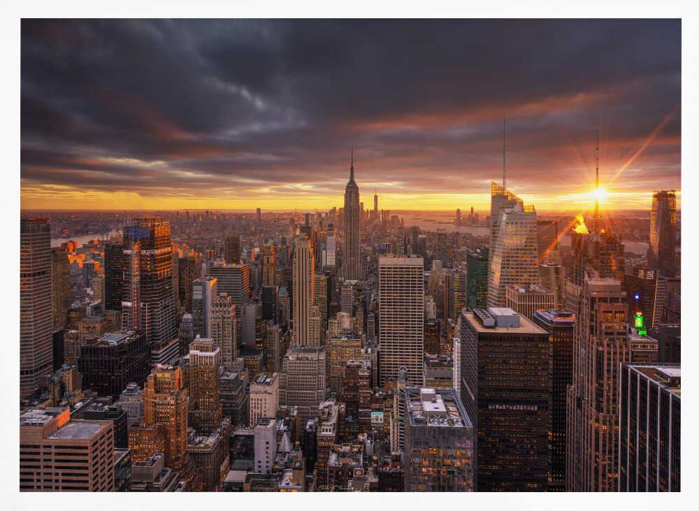 Dramatic Manhattan Sunset Art Print UK — Dark Moody Warm Wall Art — Living Room — Wall It All Prints