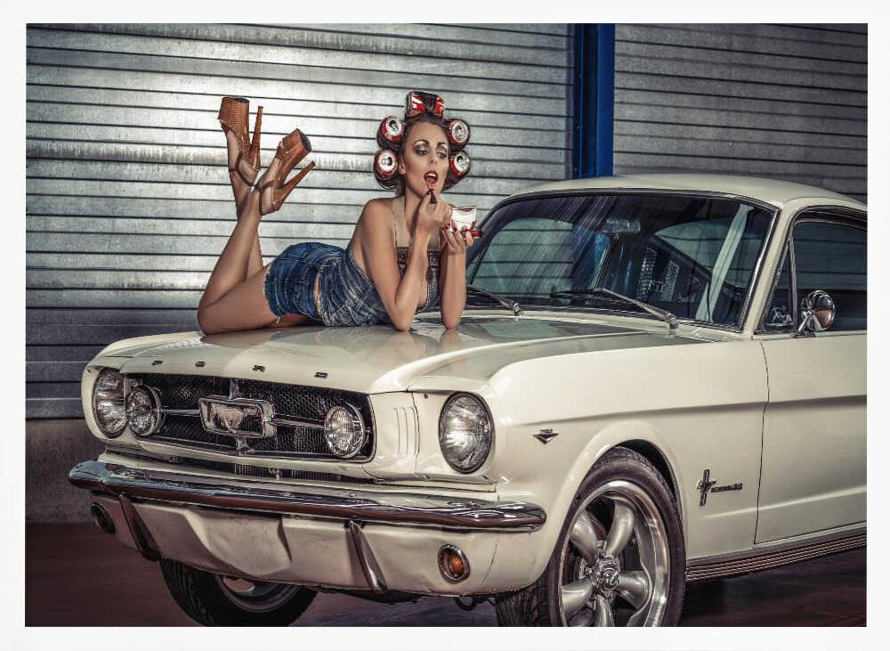 Retro Pinup Classic Car Art Print UK — Portrait Vibrant Wall Art — Living Room — Wall It All Prints