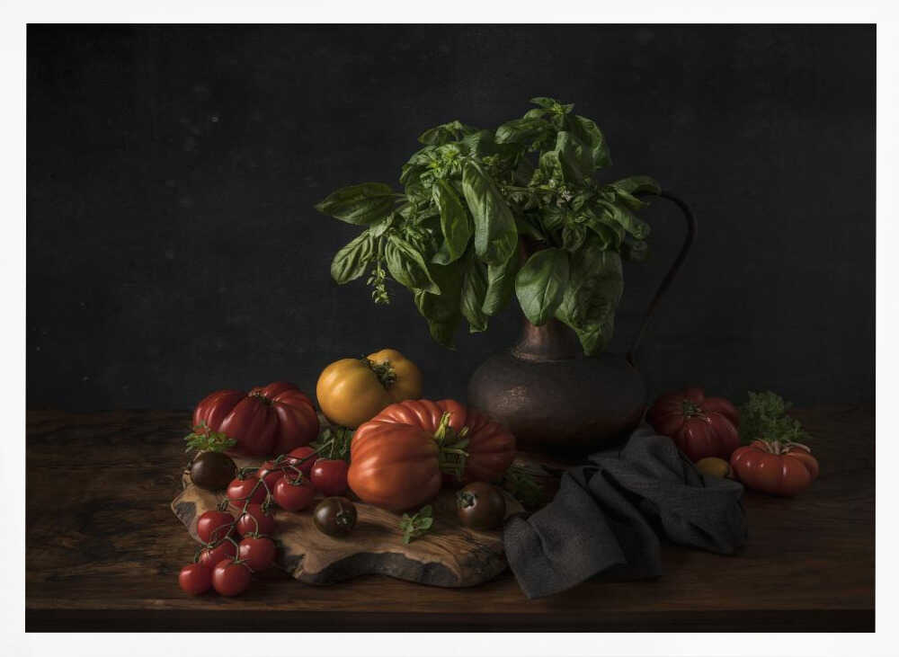 Heirloom Tomatoes And Basil Art Print UK — Botanical Vibrant Wall Art — Kitchen — Wall It All Prints
