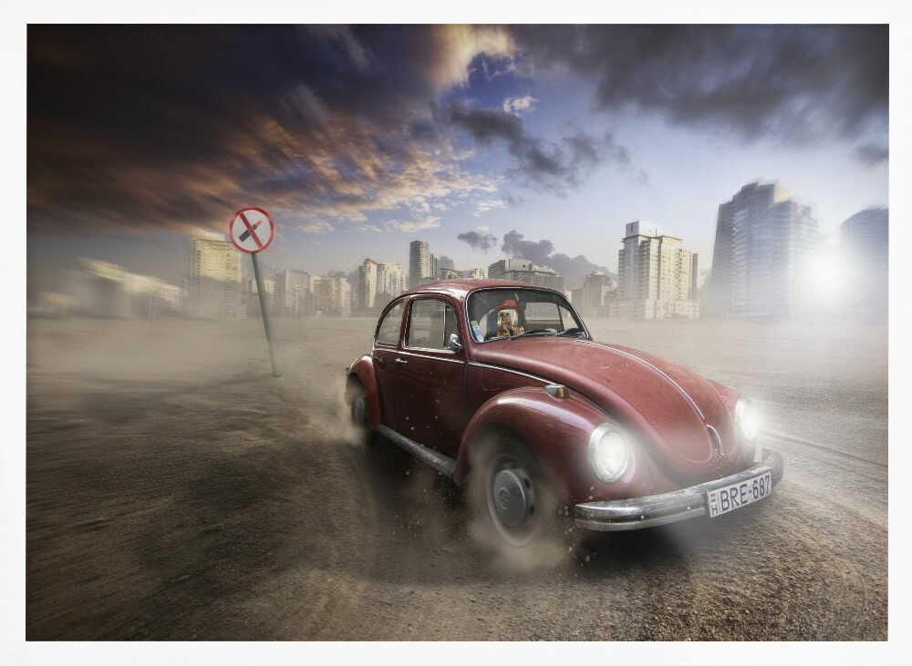 Dusty Classic Car Drive Art Print UK — Dark Moody Vibrant Wall Art — Living Room — Wall It All Prints