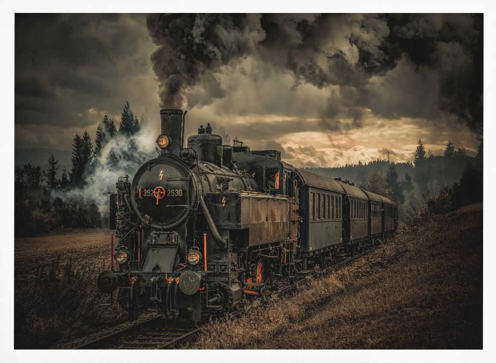 Dark Steam Journey Art Print UK — Dark Moody Dark Wall Art — Living Room — Wall It All Prints