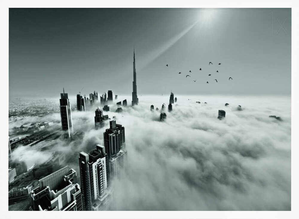 Dubai City Above Clouds Art Print UK — Dark Moody Minimal Wall Art — Living Room — Wall It All Prints