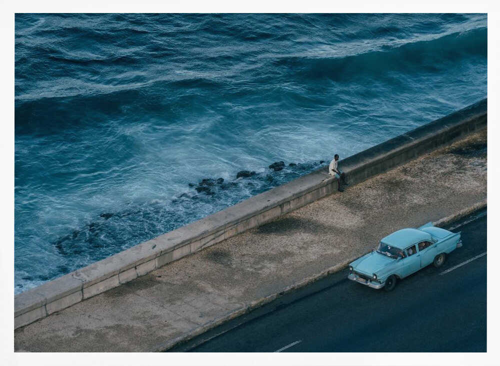 Coastal Drive Classic Car Art Print UK — Portrait Calm Wall Art — Bedroom — Wall It All Prints