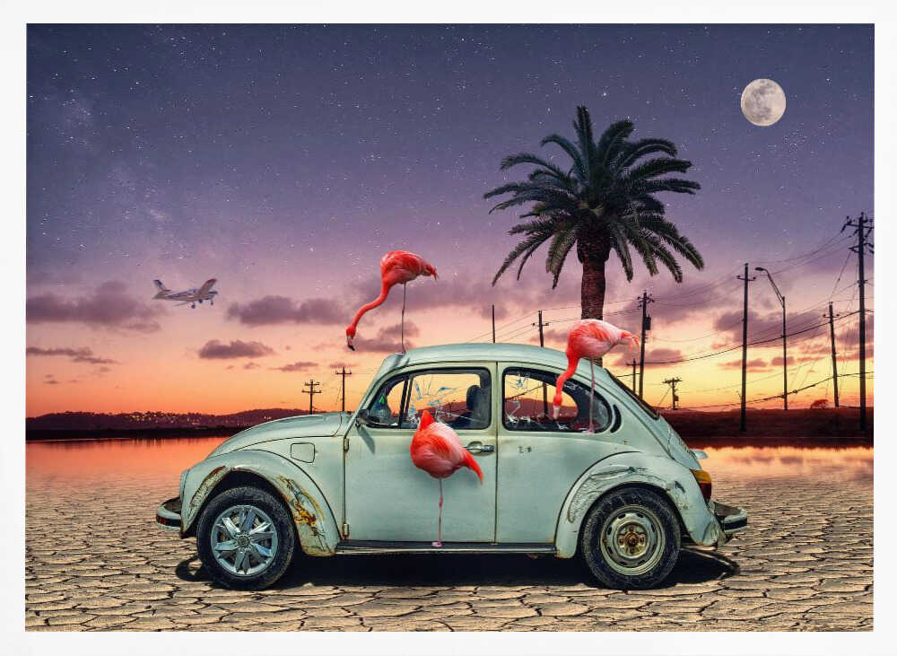 Pink Flamingos Night Desert Art Print UK — Landscape Warm Wall Art — Living Room — Wall It All Prints