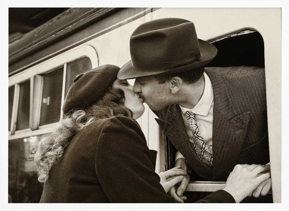 Romantic Train Kiss Art Print UK — Portrait Vibrant Wall Art — Living Room — Wall It All Prints